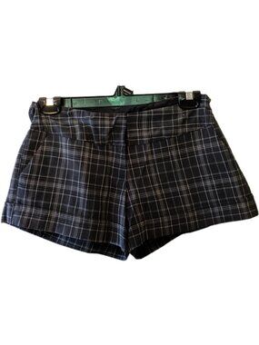 Vintage Y2K Dark Grey Plaid Dress Shorts Cuffed Dark Academia Goth Grunge Sz 7